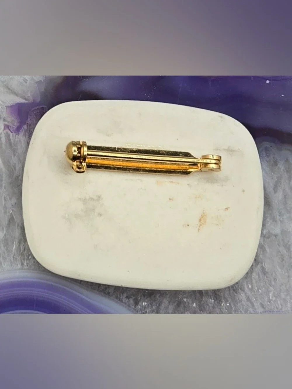 Winter Scene Porcelain Brooch Courier & Ives Image w/ 24kt Gold Trim